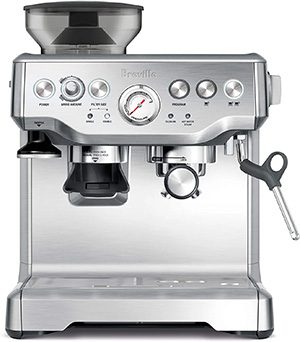 Silver Espresso Machine With Grinder.