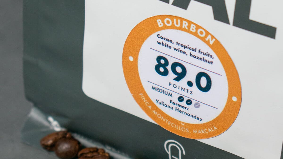 Spirit Animal Coffee rating on bag
