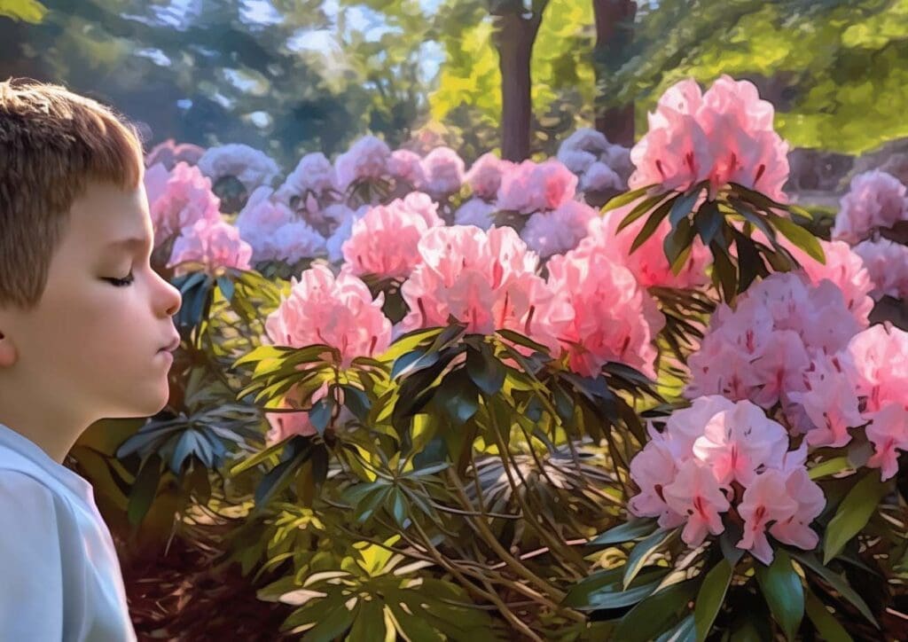 15 Coffee-Loving Houseplants: A Guide to Fertilizing with Coffee Grounds a young boy smelling Rhododendrons