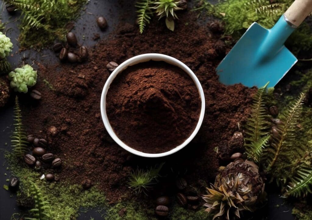15 Coffee-Loving Houseplants: A Guide to Fertilizing with Coffee Grounds spent coffee grounds surrounded by plants and moss