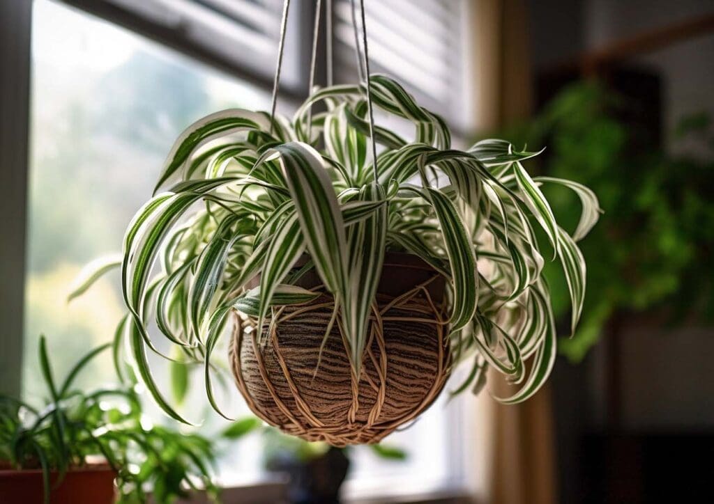 15 Coffee-Loving Houseplants: A Guide to Fertilizing with Coffee Grounds Spider plant in a hanging basket