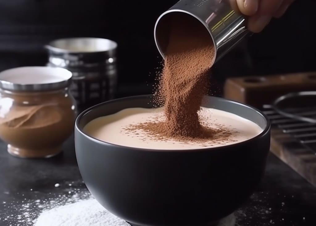 adding espresso powder to a cake mix