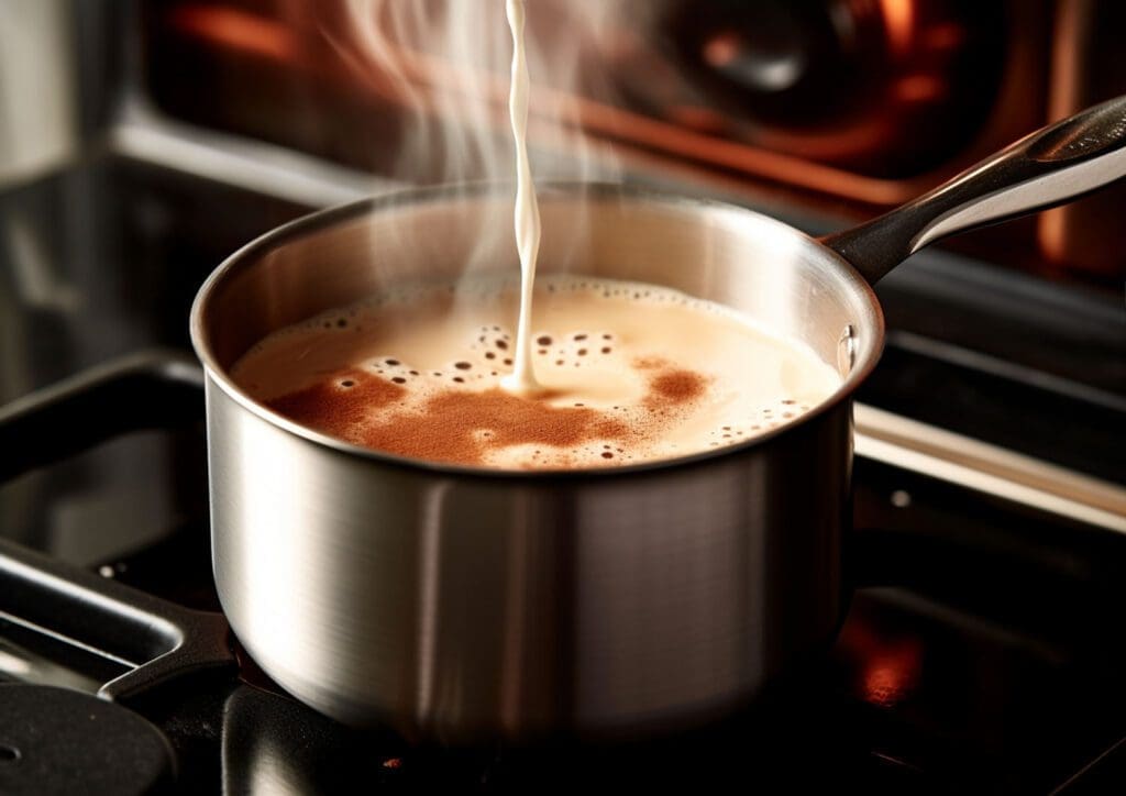 Adding espresso powder to hot milk & vanilla