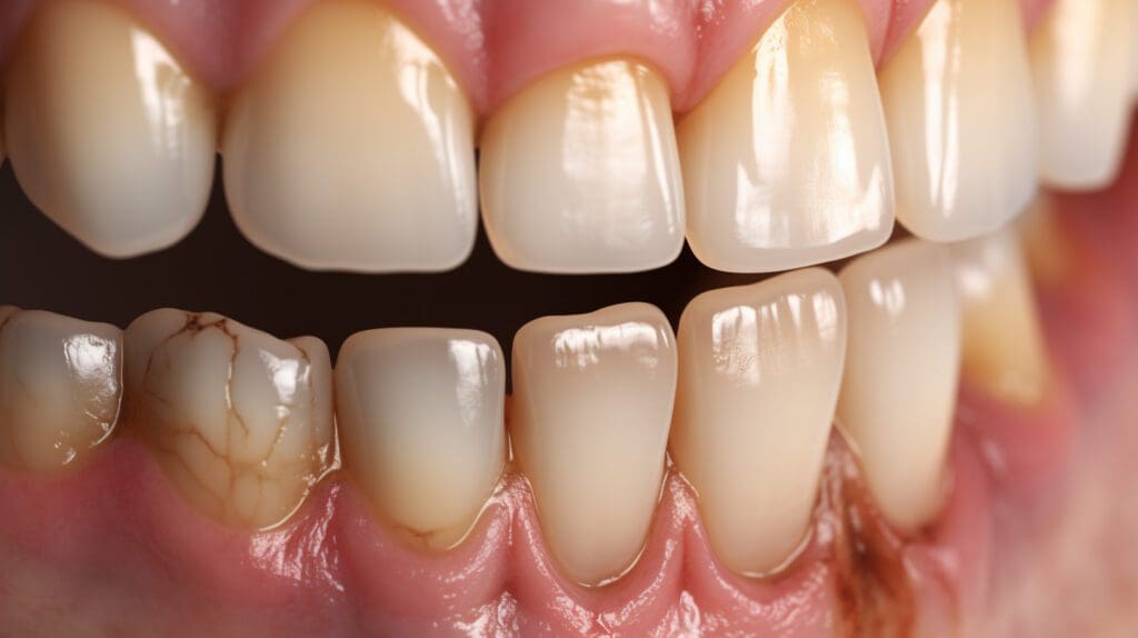 Closeup of coffee-stained teeth
