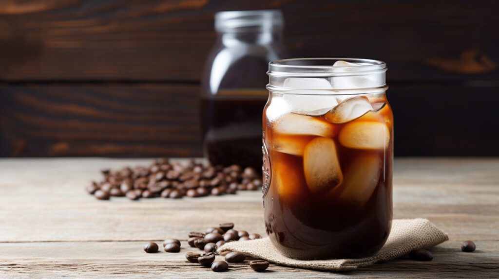 A Mason Jar Filled With Brewed Cold Coffee
