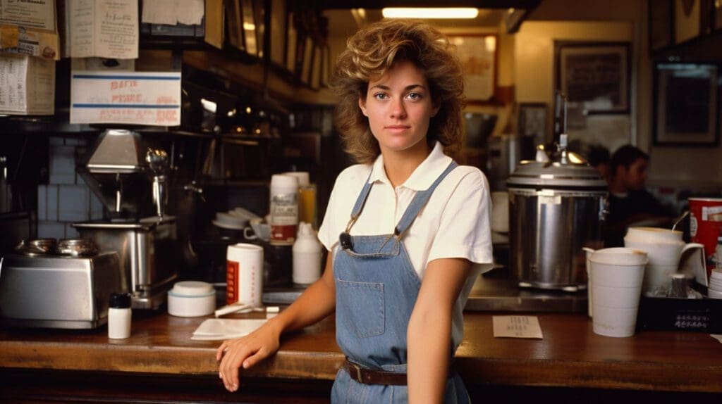 What Is Second Wave Coffee? a female barista in the 1980s