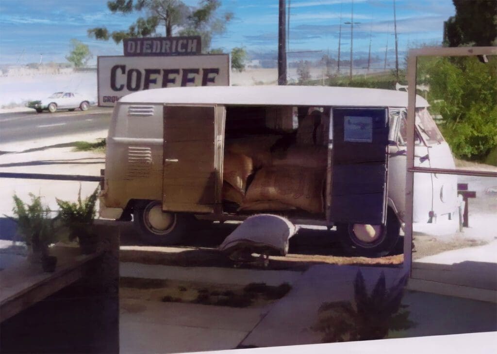 Diedrich coffee vw microbus located in orange county California in 1972