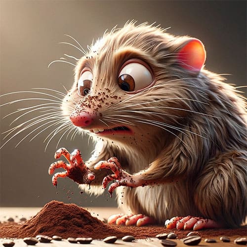 a cartoon vole being grossed out by coffee grounds