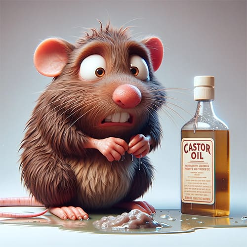 a cute cartoon vole being grossed out by castor oil