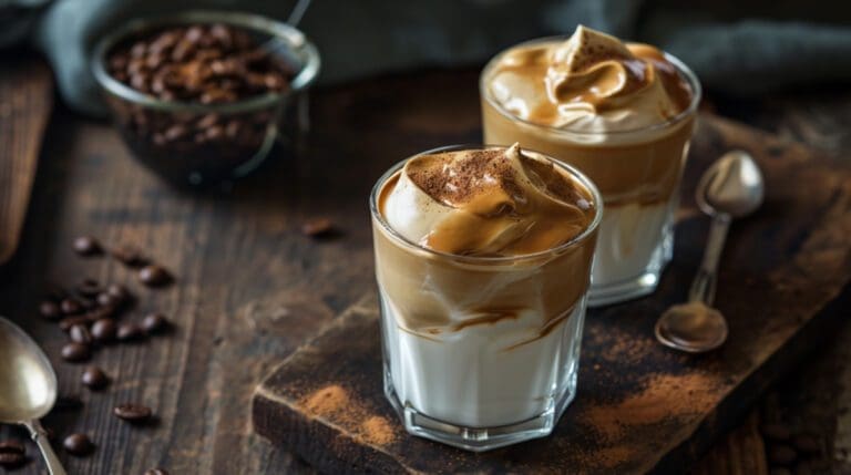 What Is Dalgona Coffee? Finished Dalgona coffee topped with whipped foam