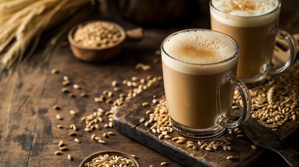 2 glass mugs of Instant barley coffee