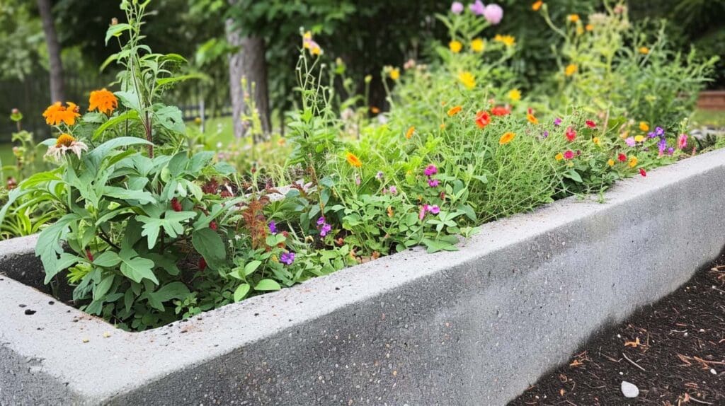 Coffee Grounds And Concrete Landscaping Showing A Large Concrete Raised Flower Bed