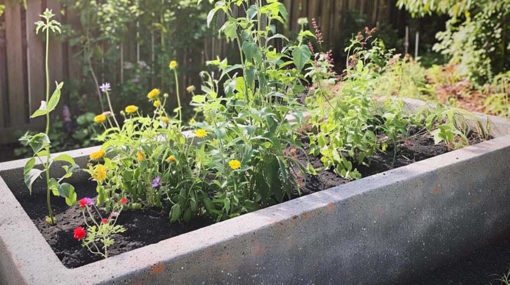 Coffee Grounds and Concrete Landscaping: A Perfect Blend for Your Yard Coffee grounds and concrete landscaping showing a large concrete raised flower bed