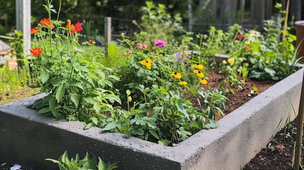 DIY Raised concrete flower bed for gardening with coffee grounds