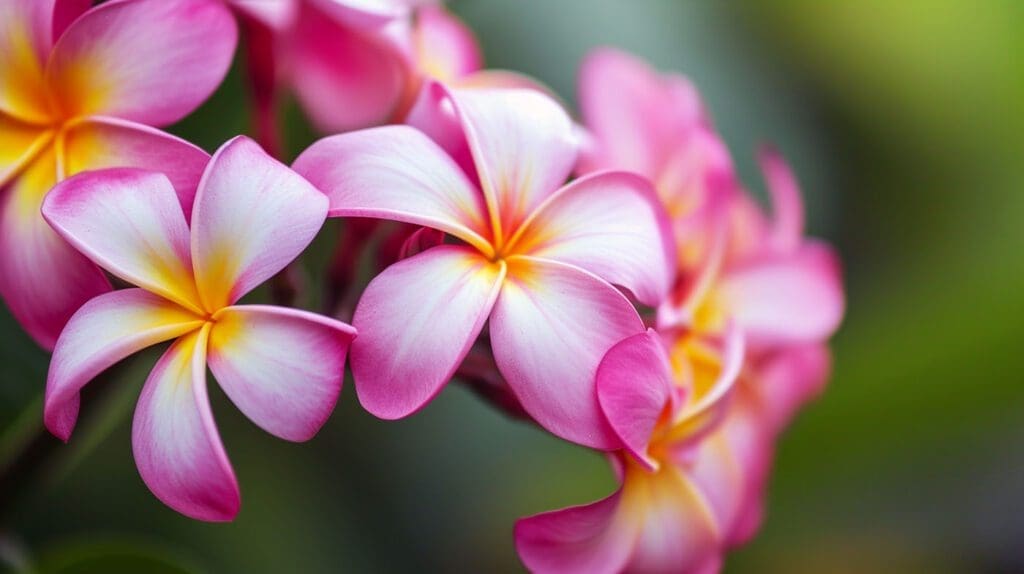 A close-up of plumeria flowers