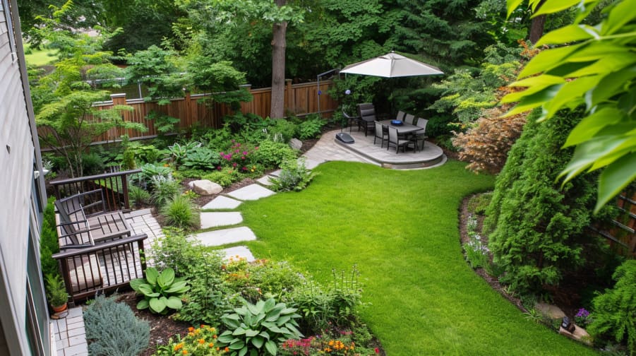The Ultimate Guide to Backyard Landscaping with Coffee Grounds top down view of a backyard landscaping with coffee grounds being used as a pest deterrent.