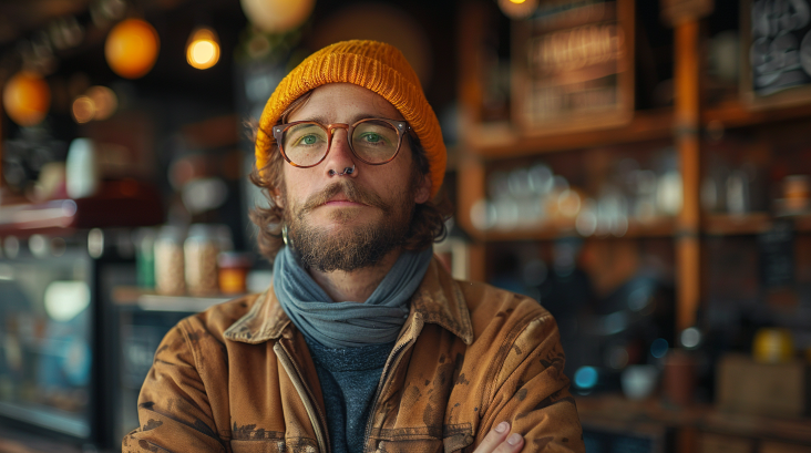 a hipster at a coffee shop