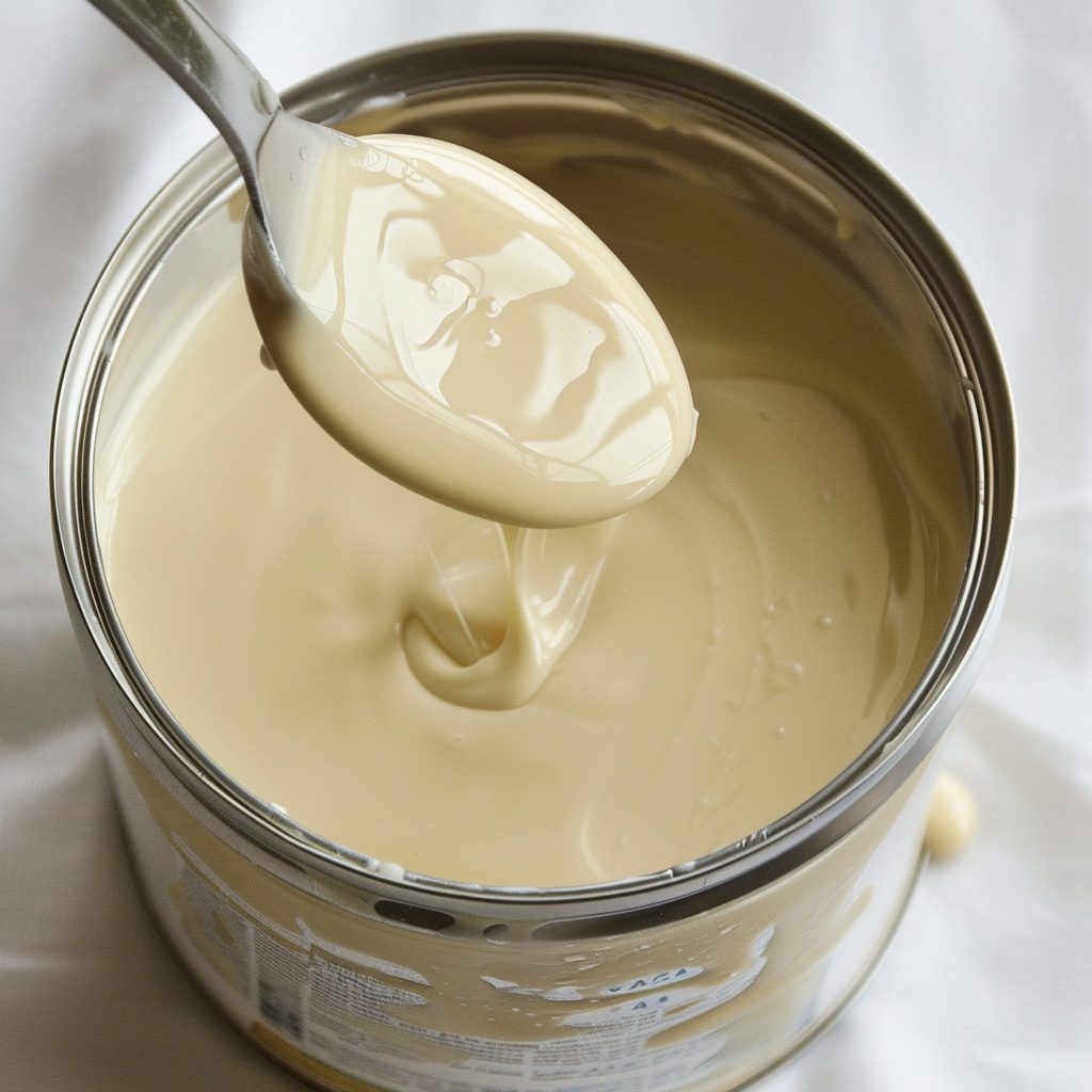 A Spoon Scooping Out Condensed Milk