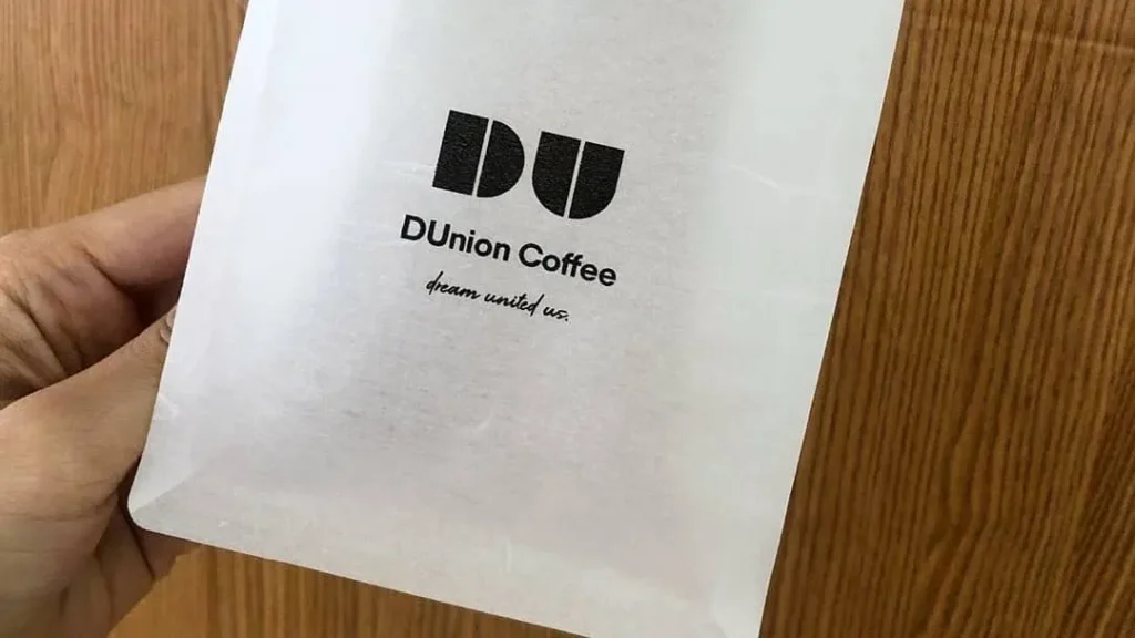closeup of a rice paper coffee bag titled DUnion Coffee from MTPack coffee