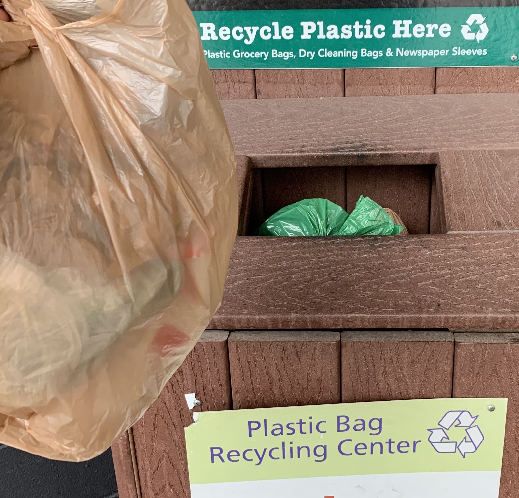plastic bag recycling bins at grocery store