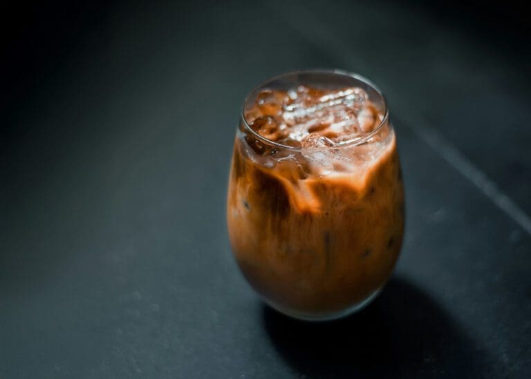 Iced vanilla latte made with Javy coffee concentrate