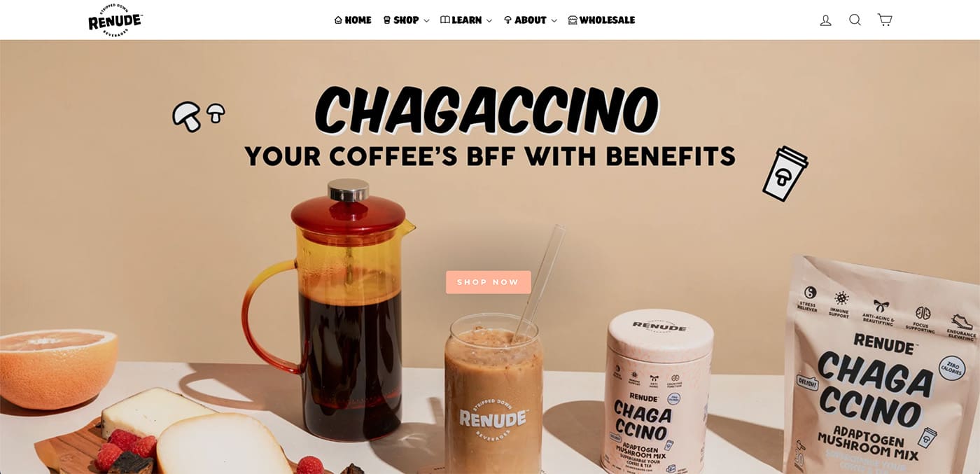 chagaccino on renude screenshot of the renude webpage for Chagaccino