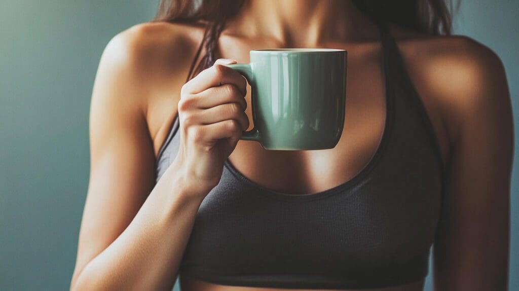 a fit woman holding a mug of coffee