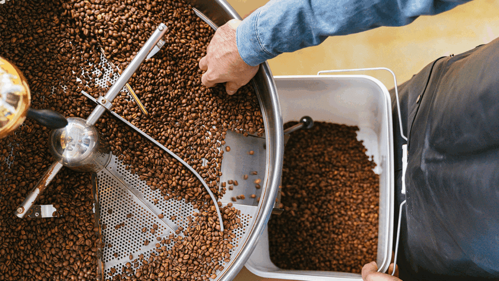 Roasting coffee beans in process.