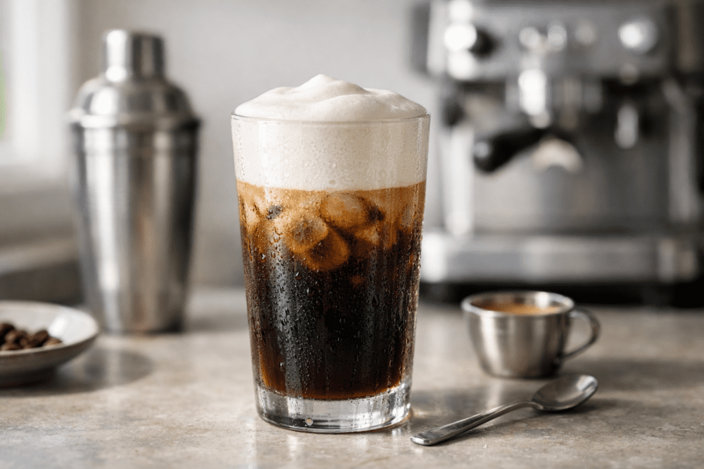 Iced coffee with frothy cream