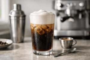 Iced coffee with frothy cream