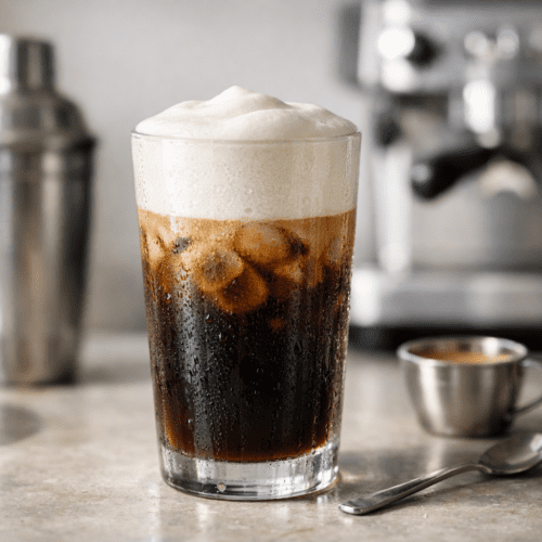 Iced coffee with frothy cream