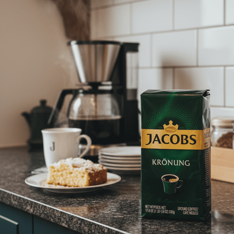 7 Best German Coffee Brands: Tchibo, Dallmayr & More Jacobs Krönung Coffee on a German counter top
