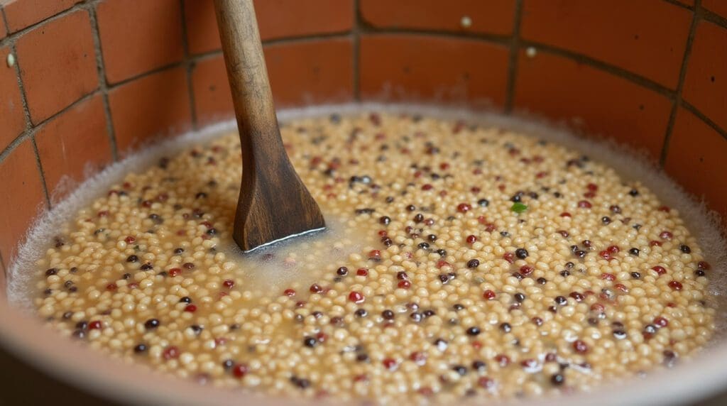 The Microbiology of Coffee Fermentation: How Microbes Create Flavor and Aroma Freshly depulped coffee beans fermenting in a clay tank.