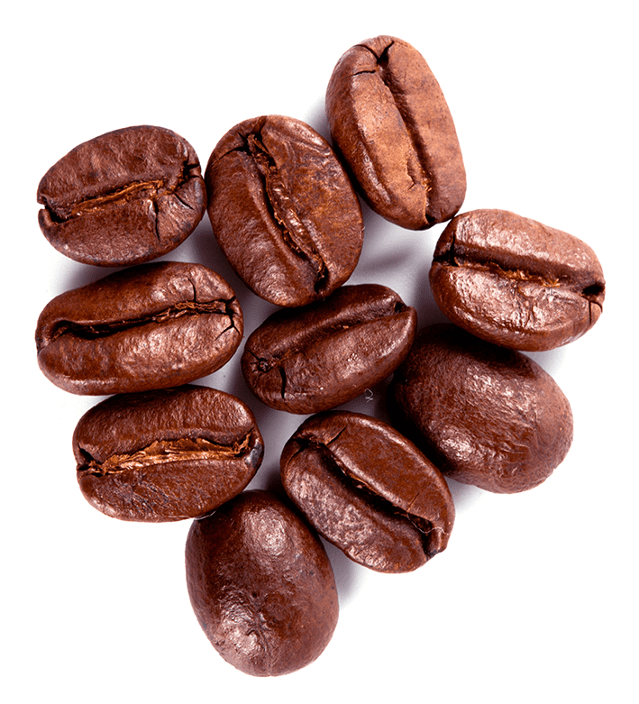 Various roasted coffee beans scattered