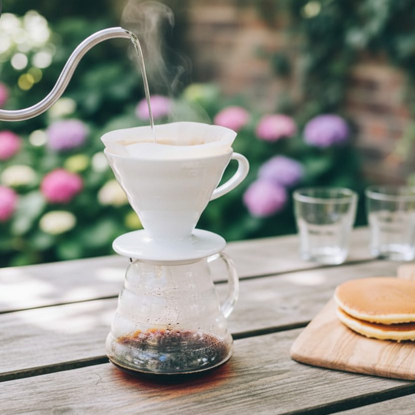 Hot Kettle Pouring Water Into A Coffee Filter Pour Over Hario V60