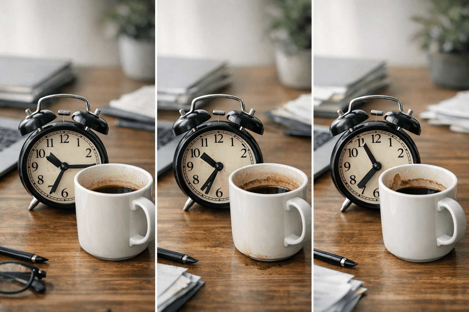 AI-generated editorial image about coffee left out over time