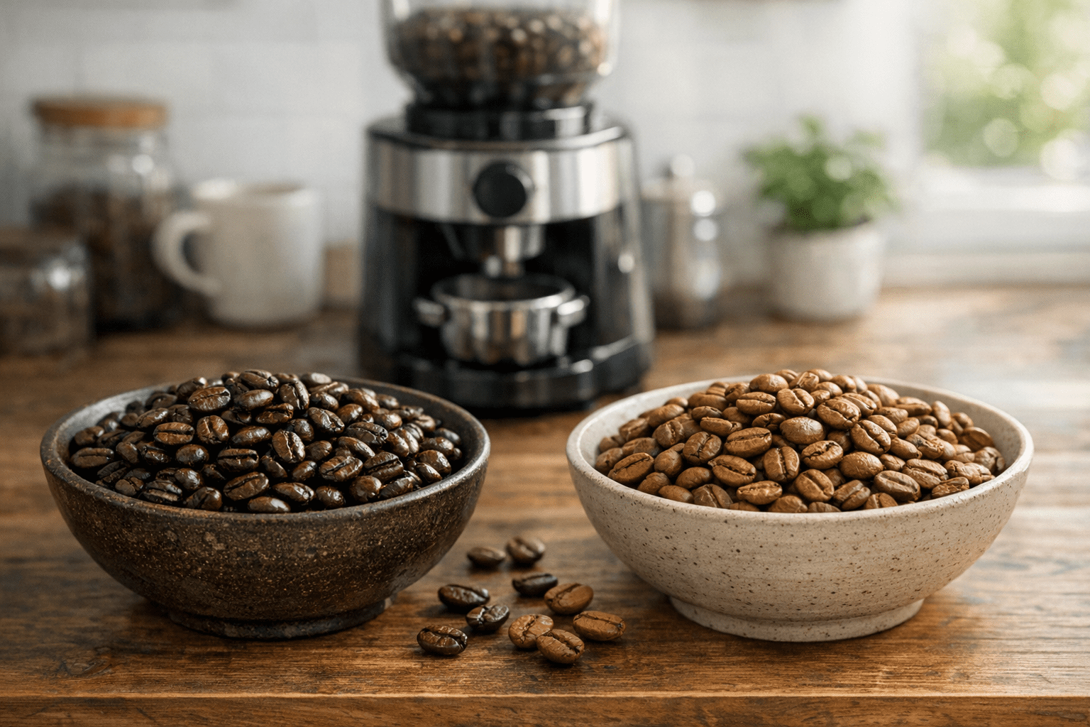 AI-generated editorial image about espresso beans vs coffee beans