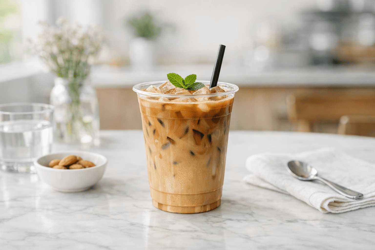 AI-generated editorial image about low-calorie coffee drinks