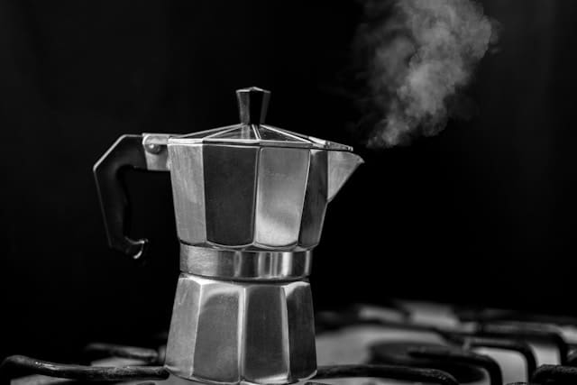 Steam rising from a moka pot