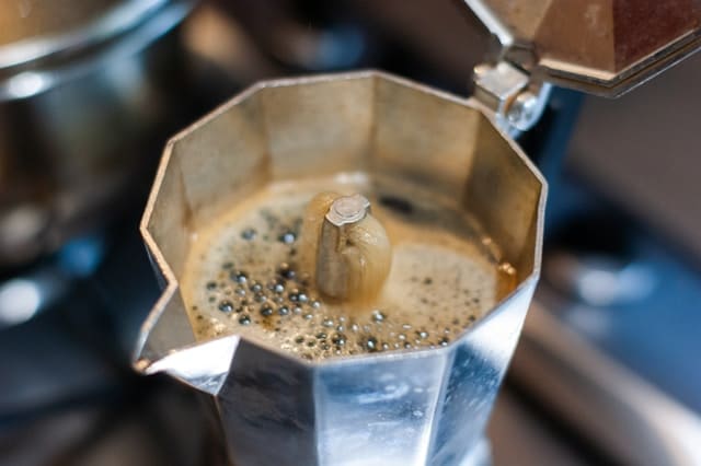 Coffee brewing in a moka pot.