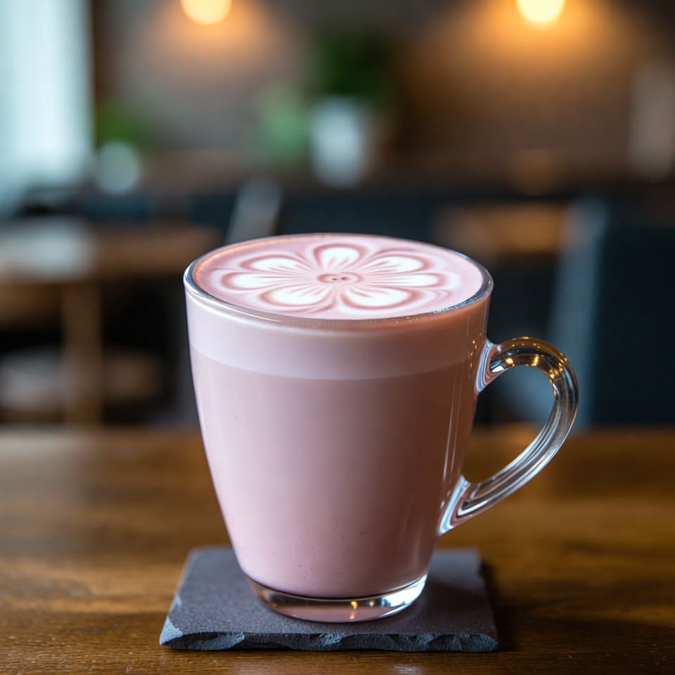 Rose water latte with steamed milk and rose petal garnish
