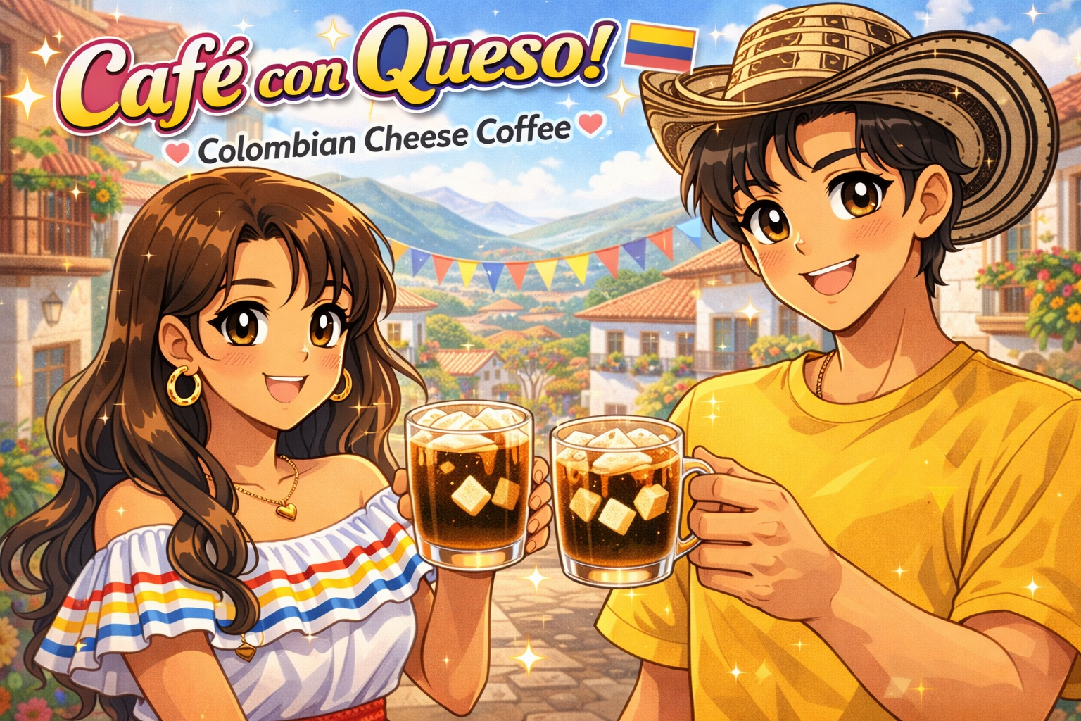 Couple Enjoying Coffee In Colombia.