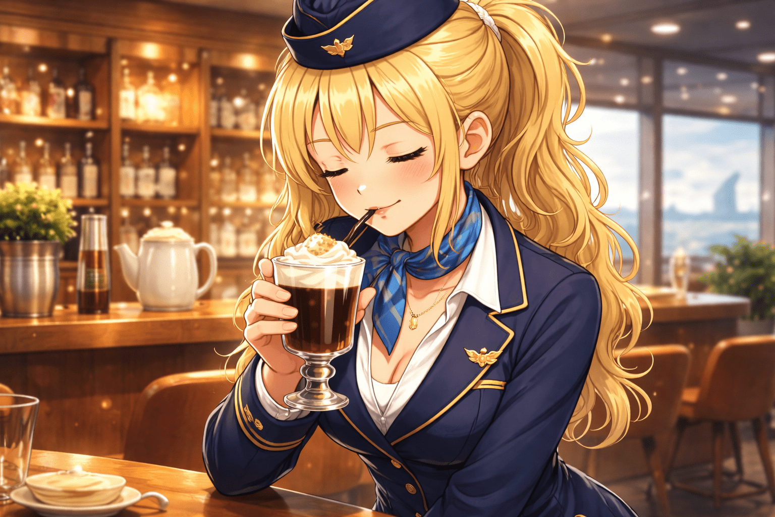 Irish whiskey being poured beside a freshly made Irish coffee
