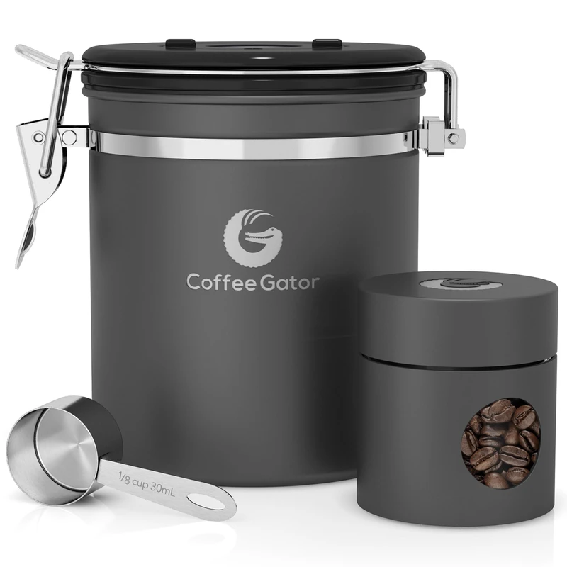 Coffee Gator Stainless Steel Canister With Date Wheel Gray
