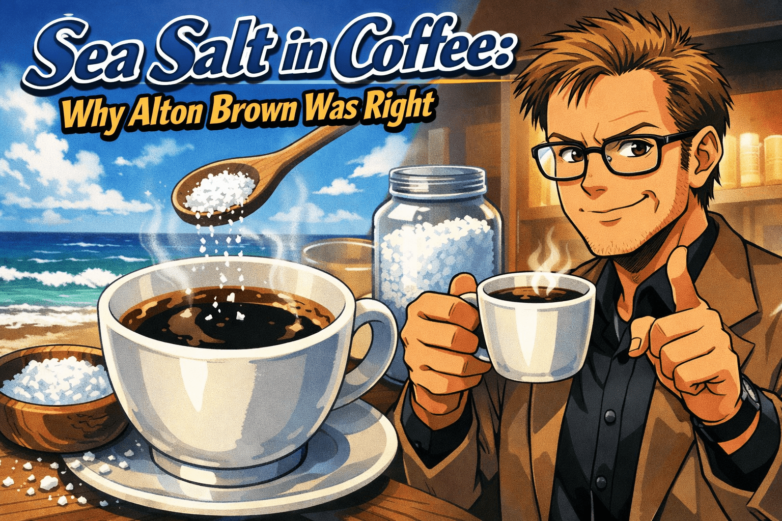 Coffee with sea salt concept illustration.