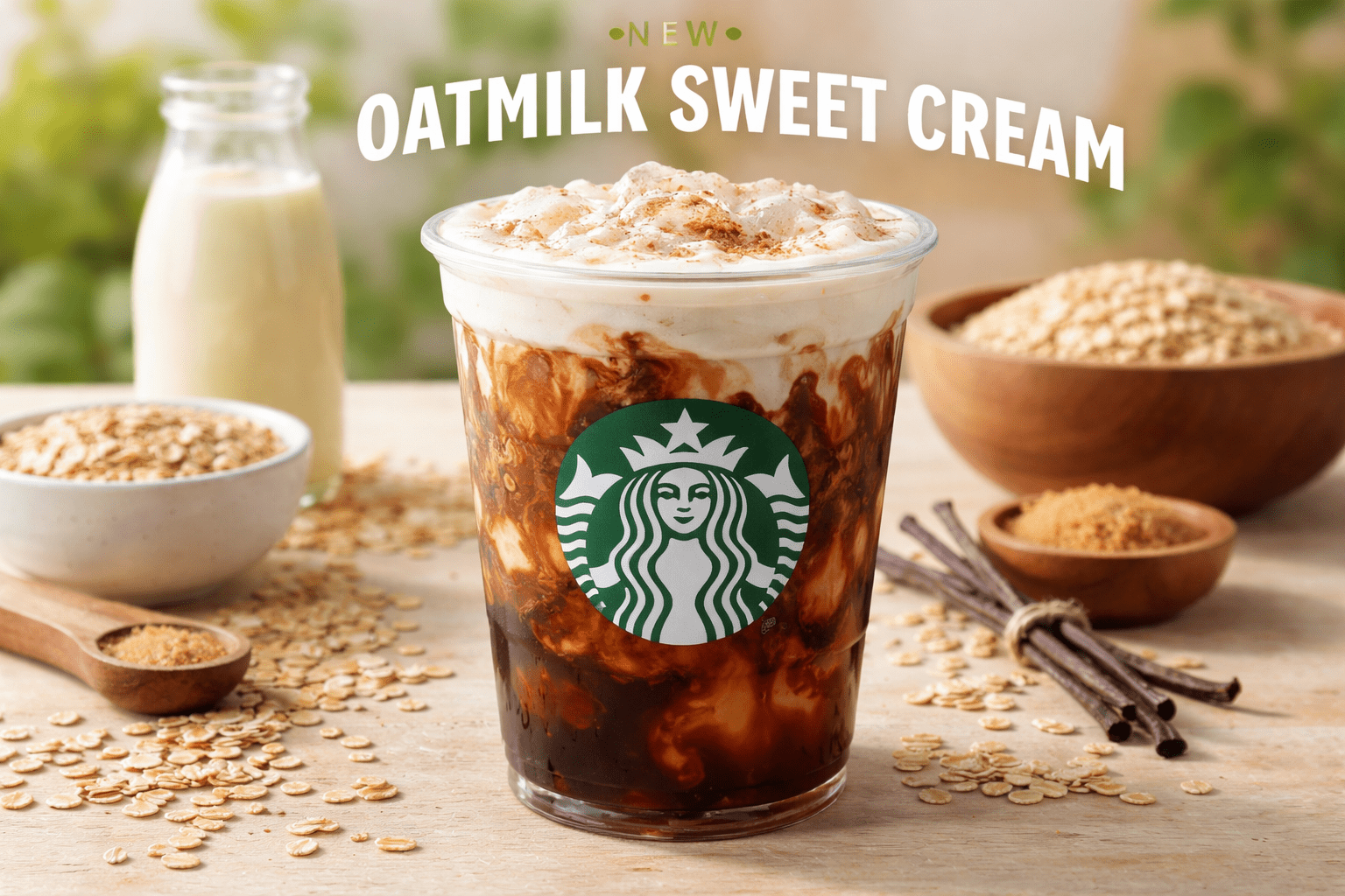 Side by side — oat milk sweet cream and dairy sweet cream over iced cold brew