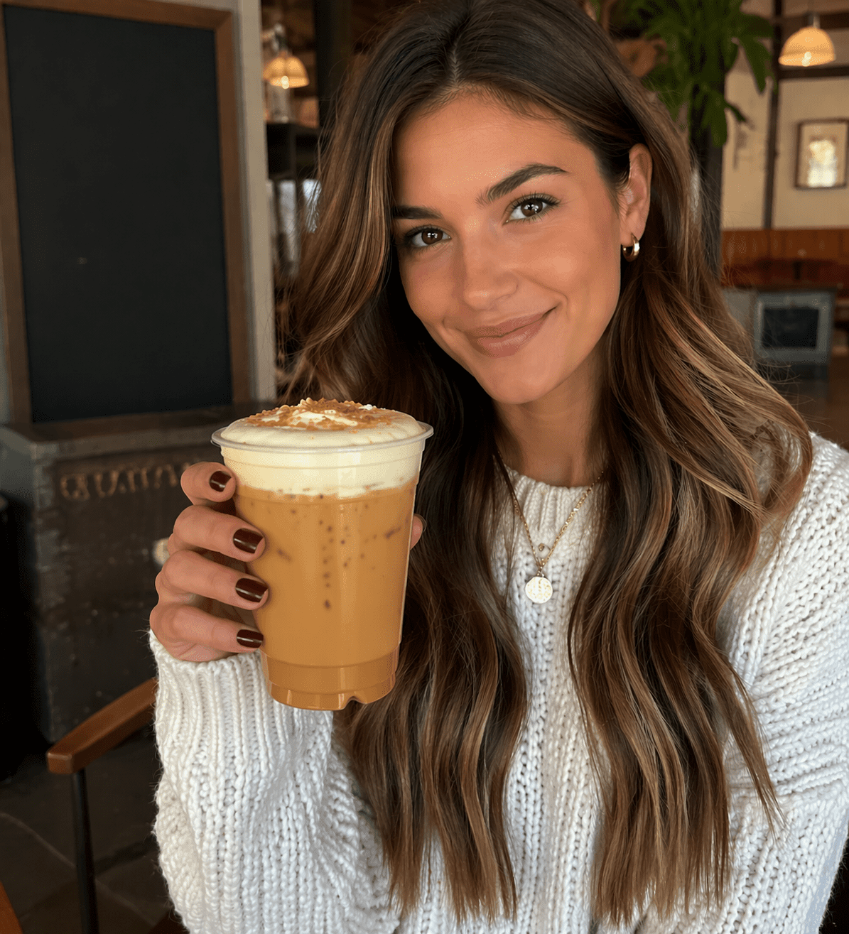 Carrot Cake Latte With Cream Cheese Cold Foam — Iced Version In A Glass