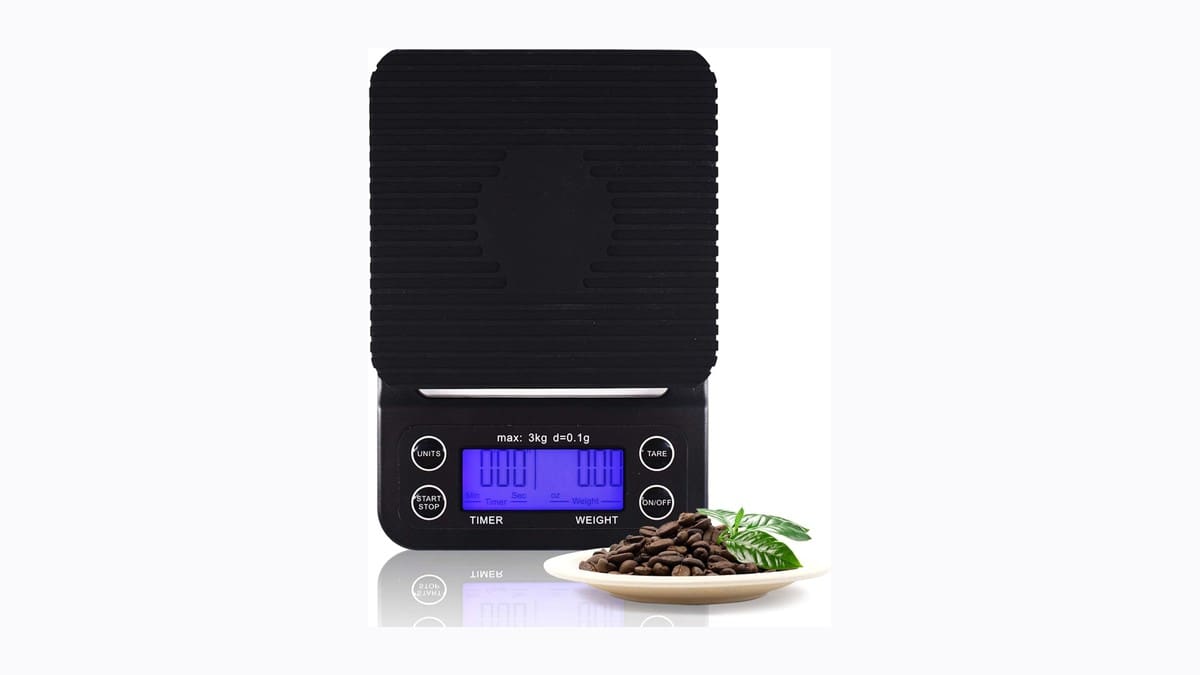 Digital coffee scale with timer for measuring a Kyoto coffee ratio