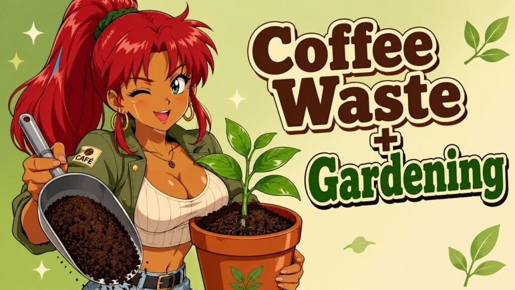 Anime-style featured image for Sustainability, Gardening & Coffee Waste